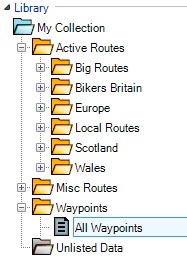 Garmin BaseCamp List of Routes and Waypoints